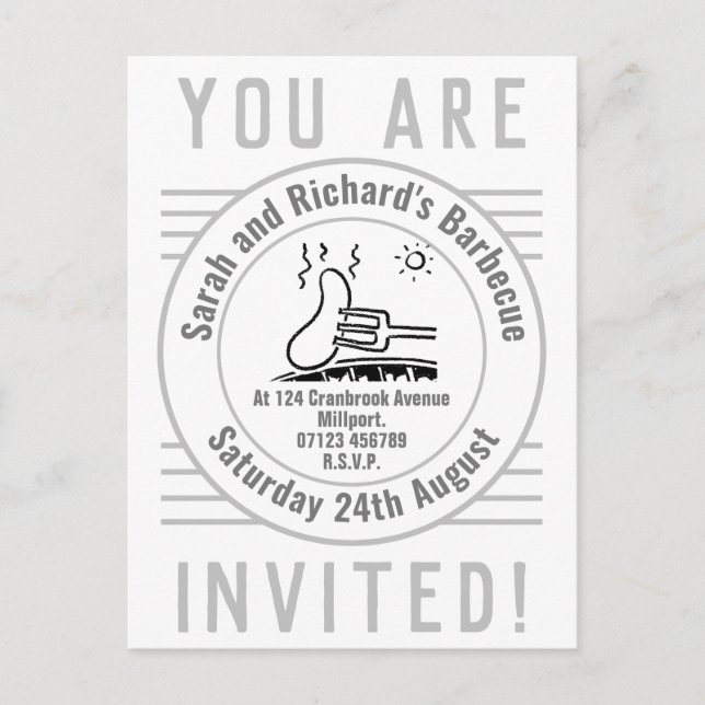 Cartão-postal de convite para churrasco de festas  (Frente)