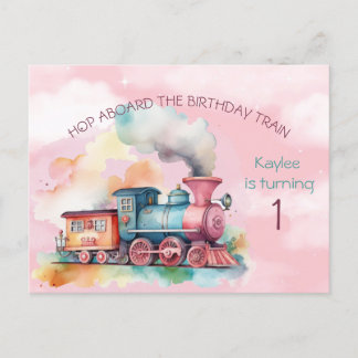 Cartão-postal de convite para o trem de aniversári