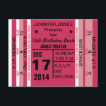 Cartão-postal de convite para viagem<br><div class="desc">Convite para diversão design de cartão postal por Artinspirou. Convide seus fãs (convidados) para um evento que eles sempre lembrarão com este convite de ingresso divertido. Pinks coloridos, design branco e preto parecem um ingresso para um concerto, uma peça ou um evento especial! Perfeito para dezesseis festas de aniversário, aniversário,...</div>