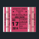 Cartão-postal de convite para viagem<br><div class="desc">Convite para diversão design de cartão postal por Artinspirou. Convide seus fãs (convidados) para um evento que eles sempre lembrarão com este convite de ingresso divertido. Pinks coloridos, design branco e preto parecem um ingresso para um concerto, uma peça ou um evento especial! Perfeito para dezesseis festas de aniversário, aniversário,...</div>