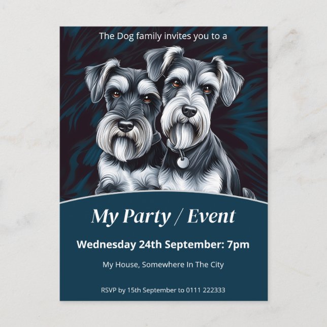 Cartão Postal De Convite Partido/Evento de Miniatura Schnauzers (Frente)