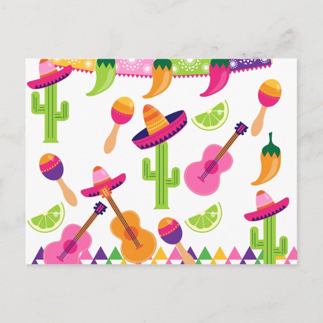 Cartão Postal De Convite Partido Fiesta Mexicano Sombrero Saguaro Pimentos  (Frente)