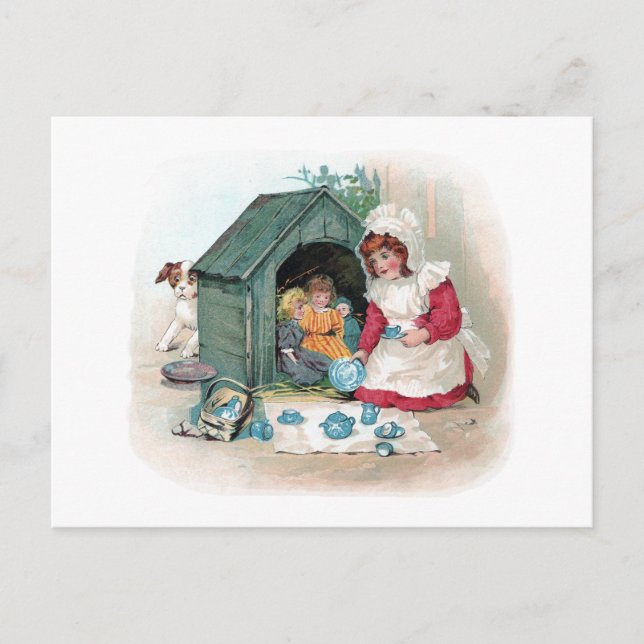 Cartão Postal De Convite Partido Vitoriano do Chá em Doghouse (Frente)