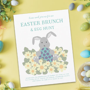 Cartão Postal De Convite Páscoa Brunch e Ovo Caça Coelhinho Floral