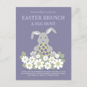 Cartão Postal De Convite Páscoa Bunny Floral Egg Hunt e Brunch