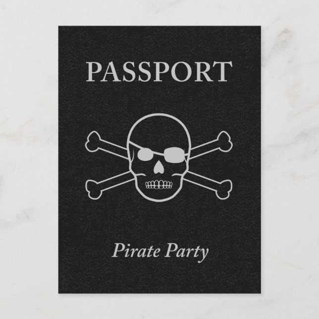 Cartão Postal De Convite passaporte da festa pirata (Frente)