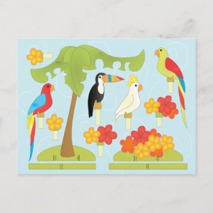 Cartão Postal De Convite Pássaros Brinquedos