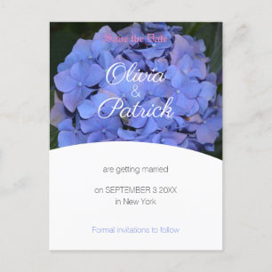 Cartão Postal De Convite Pastel Roxo Hortênsia Casamento Salve a Data