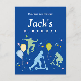 Cartão Postal De Convite Patinetes, Bikes, skates, passear por cima