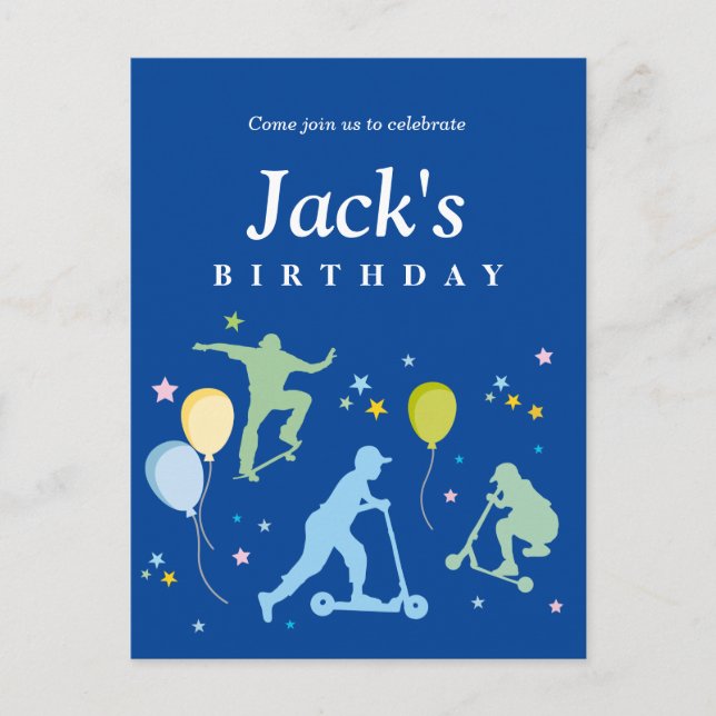 Cartão Postal De Convite Patinetes, Bikes, skates, passear por cima (Frente)