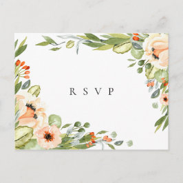 Cartão Postal De Convite Peach Botanical Quadro de Casamento RSVP Pedido de