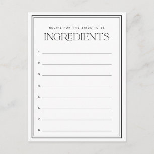 Cartão Postal De Convite Pedido de Receita Elegante Preto e Branco Chá de N