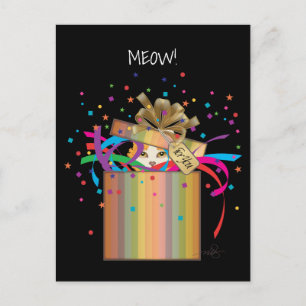 Cartão Postal De Convite Peek-a-Boo Cat em uma caixa