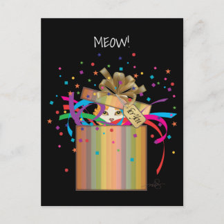 Cartão Postal De Convite Peek-a-Boo Cat em uma caixa