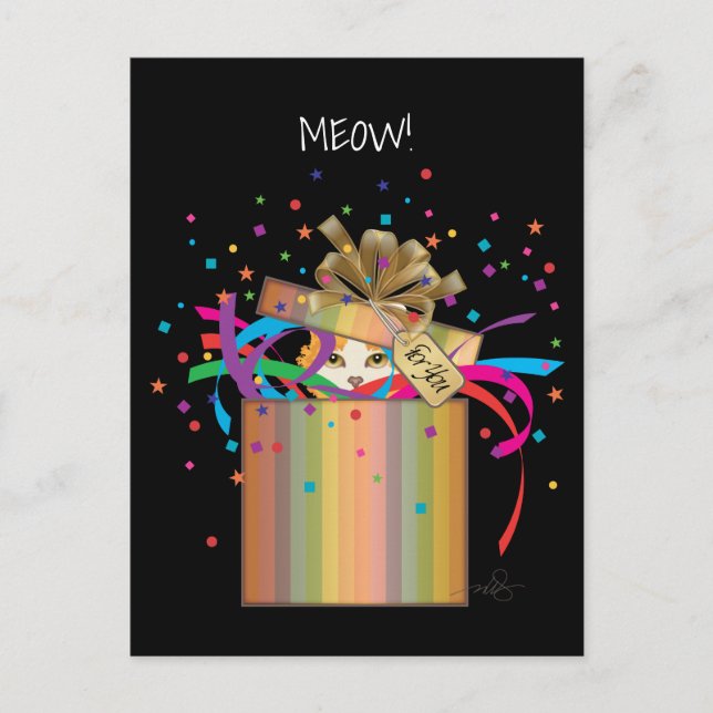 Cartão Postal De Convite Peek-a-Boo Cat em uma caixa (Frente)