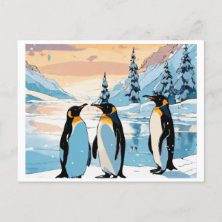 Cartão Postal De Convite Penguin Huddle: Juntos na neve