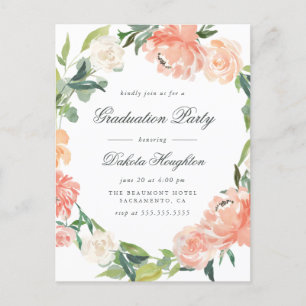 Cartão Postal De Convite Peonias de Aquarela e Festa de formatura Eucalyptu