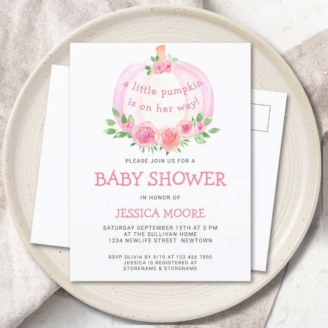 Cartão Postal De Convite Pequena Abóbora No Caminho De Seu Chá de fraldas (Criador carregado)