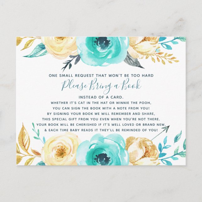 Cartão Postal De Convite Pequeno Chá de fraldas Traga um Livro (Frente)