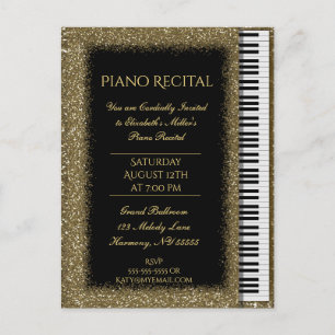 Cartão Postal De Convite Piano Considerando Dourado Glitter Baby Grand