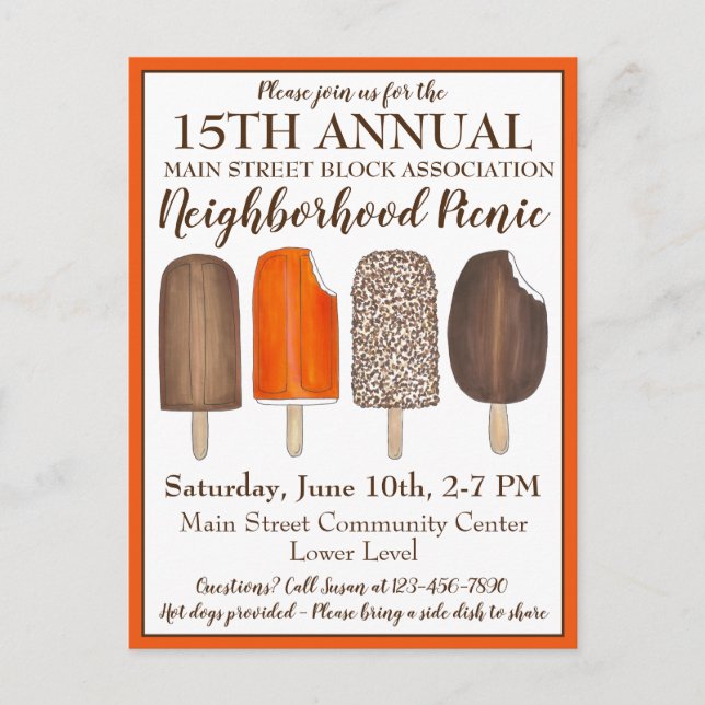 Cartão Postal De Convite Picolés de Festa de Aniversário de Social de Sorve (Frente)