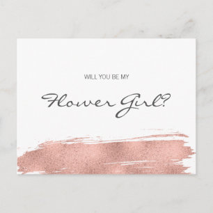 Cartão Postal De Convite Pincelada de Rosa Dourado Seja Minha Menina de Flo