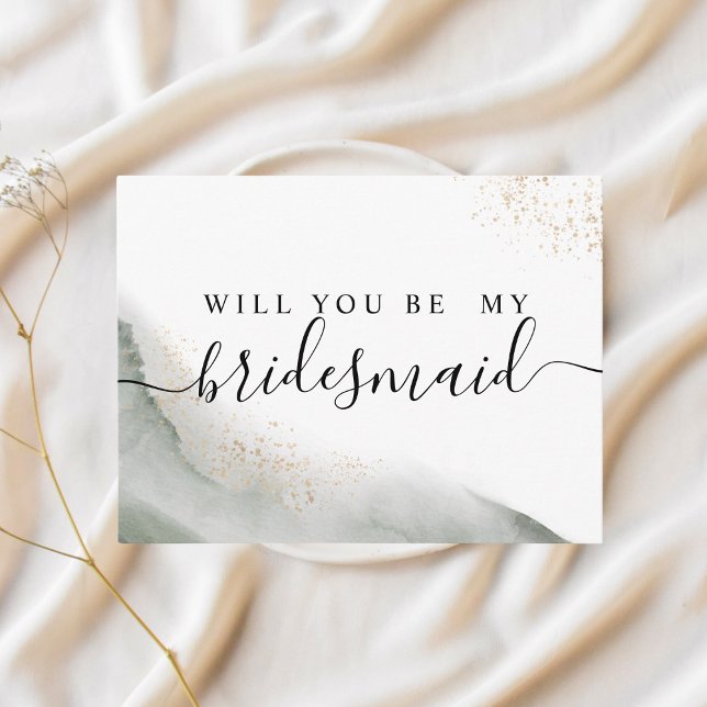 Cartão Postal De Convite Pinceladas de Aquarela Verde e Dourado (Criador carregado)