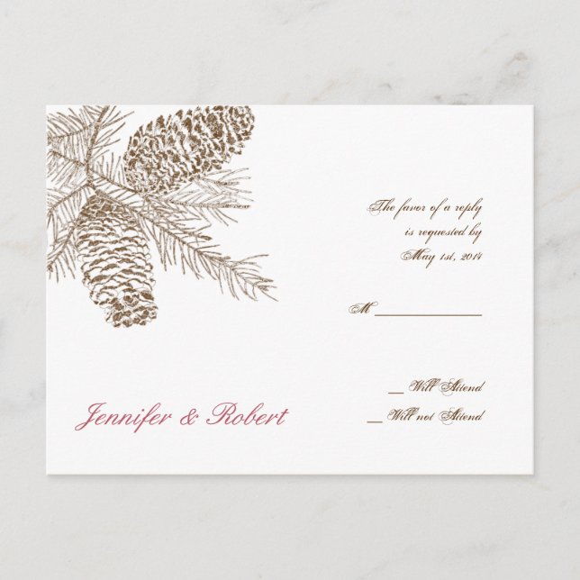 Cartão Postal De Convite Pine Cone Nature Wedding RSVP Cartão-postal (Frente)