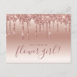 Cartão Postal De Convite Pingo de ouro rosa você será minha dama de flores