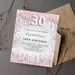 Cartão Postal De Convite pingos de brilho cor-de-rosa aniversário de 30 ano<br><div class="desc">Um convite moderno, na moda e glamouroso para um aniversário de 30 anos. Um fundo de aspecto fino prateado, decorado com pó brilhante de prata rosa e falso. Personalize e adicione o seu nome e detalhes da festa. O número 30 é escrito com uma fonte de estilo de balão, script....</div>