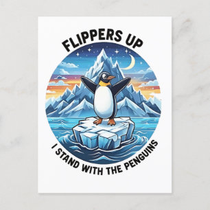 Cartão Postal De Convite Pinguim Engraçado Resiste Protesto Contra Tarifas