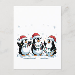 Cartão Postal De Convite Pinguim Fofo Vestindo Chapéu de Papai Noel Amante 