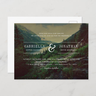 Cartão Postal De Convite Pinheiros Românticos, Montanhas e Casamentos de La