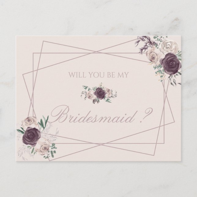 Cartão Postal De Convite Pink Burgundy Beige Será Minha Porta-Pontas? (Frente)