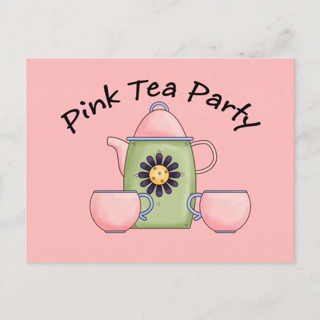 Cartão Postal De Convite Pink_Tea_Party (Frente)