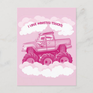 Cartão Postal De Convite Pink Version I Love Monster Trucks Image