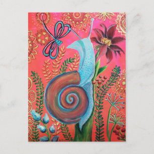 Cartão Postal De Convite pintura em caracol rosa