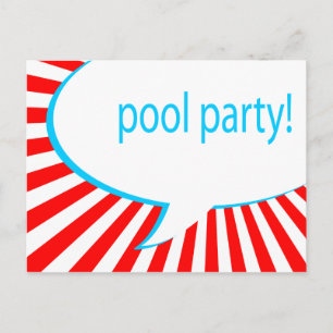 Cartão Postal De Convite piscina de festa! Bolha de fala em quadrinhos