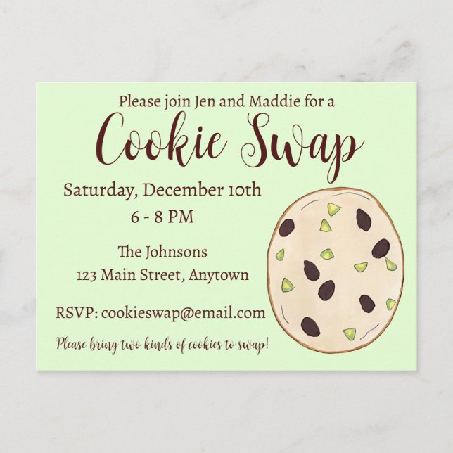 Cartão Postal De Convite Pistachio Shortbird Biscuit Swap de Biscoito de Na (Frente)