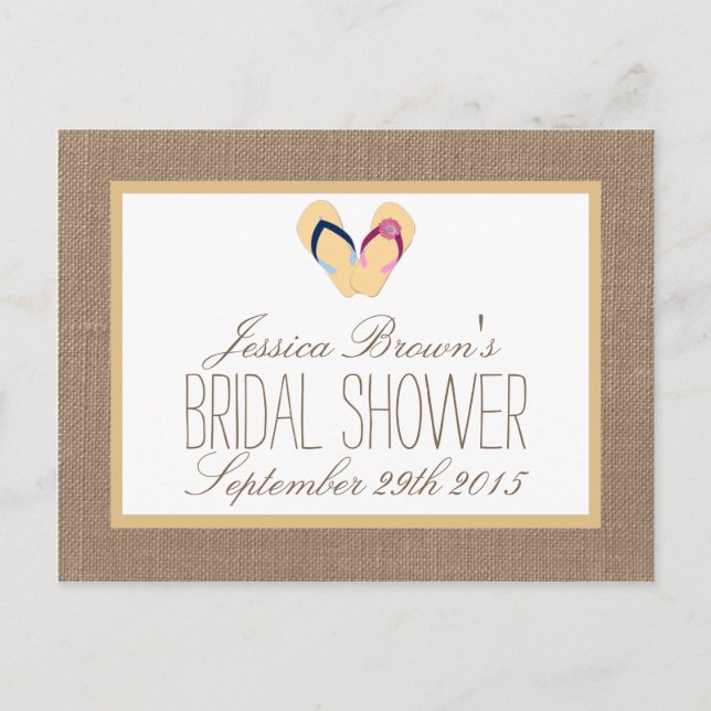 Cartão Postal De Convite Placa de recebimento do Chá de panela de praia Bur (Frente)