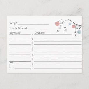 Cartão Postal De Convite Placa de Receita da Árvore Mason Jar