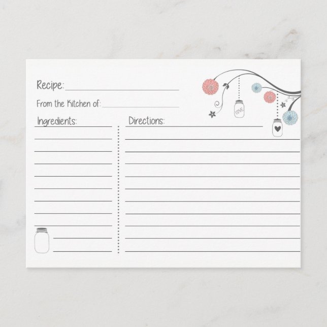 Cartão Postal De Convite Placa de Receita da Árvore Mason Jar (Frente)