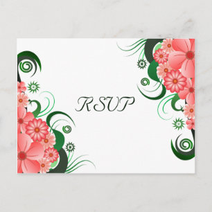 Cartão Postal De Convite Placa de resposta Elegante RSVP de Hibiscus Rosa F