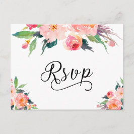 Cartão Postal De Convite Placa de Resposta RSVP Floral de Cores Aquáticas