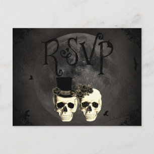 Cartão Postal De Convite Placa RSVP de Casamento de Caveira de Noiva & Groo