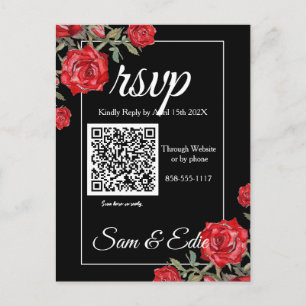 Cartão Postal De Convite Placa RSVP de Casamento Floral de rosa vermelha Wa