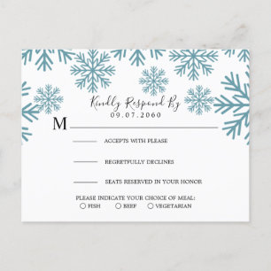 Cartão Postal De Convite Placa RSVP de Casamento Snowflakes