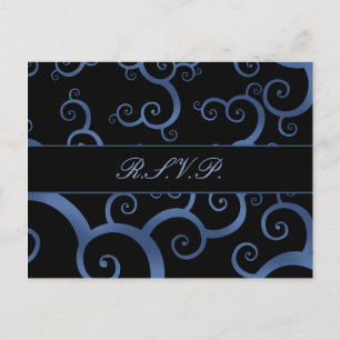 Cartão Postal De Convite placa rsvp de casamento tema damasco azul