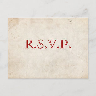 Cartão Postal De Convite Placa RSVP de Pergaminho Vermelho Elegante