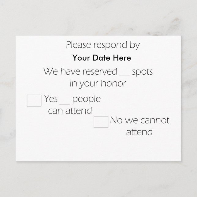 Cartão Postal De Convite Placa RSVP de Placa Postada Longa (Frente)